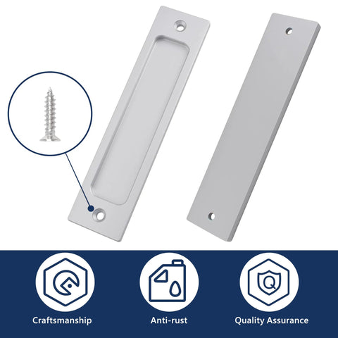 5.9 Inch Rectangular Flush Sliding Door Pulls Set Of 2 In Brushed Silver Durable Aluminum Alloy Recessed Handles With Screws