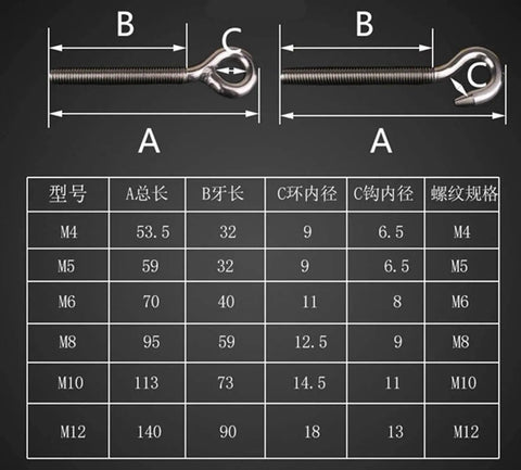 Six Piece Titanium Bolt Set Featuring Round Head Hex Drive Screws M6 X 17mm with detailed size specifications table.