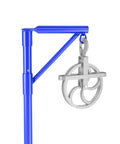 Heavy Duty Swivel Hoist Arm for Scaffolding Tops Out at 100 Pounds with Side Bracket Mount showing blue steel frame and pulley.
