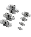 Badass Stainless Steel Hidden Door Hinges With Invisible Concealed Pivot For Cabinet Furniture Hardware Hella Rustproof And Keeping Your Doors Swinging Nice And Tight All Day Long 34X140MM shown in various sizes.