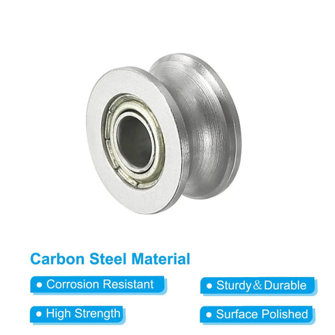 Premium Quality U Groove Bearings 20 Pack Carbon Steel Sealed Ball Bearings 4Mm Bore showing polished roller wheel with smooth surface.