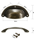 Top Shelf Vintage Bronze Cup Pulls For Kitchen Cabinets And Dressers Featuring Heavy Carbon Steel Build With Flawless 3.9 Length And 1.77 Width For A Killer 6 Pack Furniture Refresh with dimensions and screws.