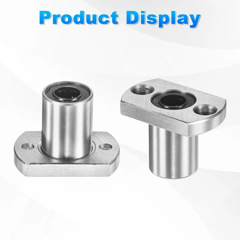 LMH10UU Flanged Linear Ball Bearings 2 Pack Heavy Duty 10mm Bore on a white background showcasing smooth surface and design.