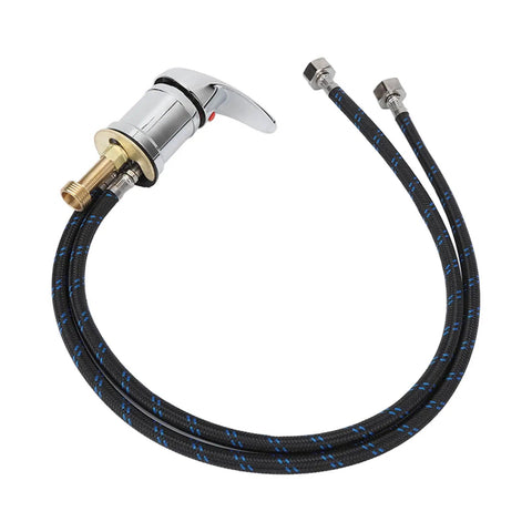 Commercial Grade Barbershop Shampoo Basin Faucet Mixing Valve Featuring Slick Ceramic Drip Free Control and Go Anywhere Flex Hose close-up view.