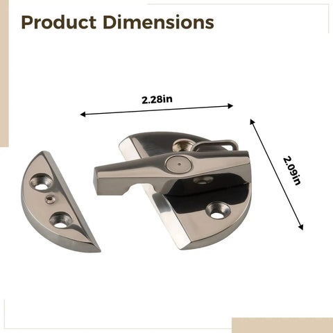 Heavy Duty 316 Stainless Steel Turn Twist Button Latch With Mirror Polished Marine Grade Finish dimensions, 2.28in x 2.09in.