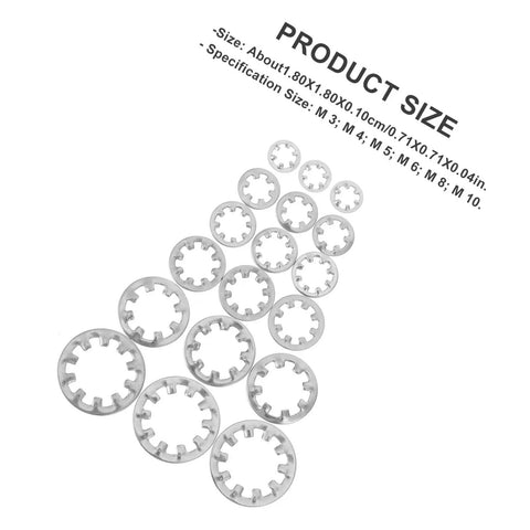 Internal Tooth Locking Washers Set In Stainless Steel 300 Pieces Star Shape Lock Washers detailing size and specification.