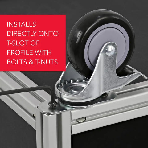 Rock Solid Heavy Duty 4 Inch Swivel Caster With Locking Brake For T Slot Aluminum Extrusions mounted on T-slot profile
