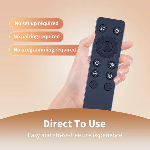 Top Shelf Replacement Remote Control For Lasko Heater Fan CT22445 shown in a hand, showcasing buttons for easy winter heat adjustment.