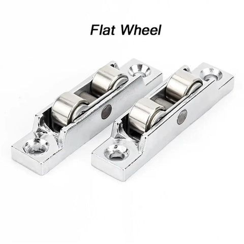 Rock Solid Zinc Alloy Replacement Rollers For Sliding Doors And Windows Super Smooth Glide Track System Quick Mount Hardware No Sweat Double Wheel Balance Adjustment Cabinet Sliding Glass Door Gear Kit flat wheels in silver finish