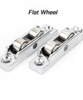Heavy Duty Zinc Alloy Push Pull Window Pulley With Dual Wheel Assembly showing two flat silver wheels for sliding door use.