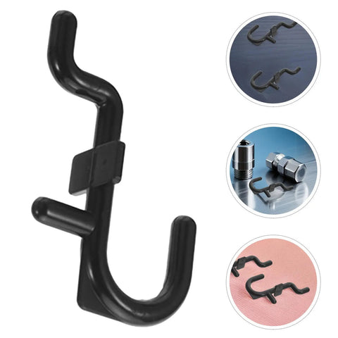 150 Pcs Plastic Pegboard Hooks For Tool Storage With Stable Holding Structure And Flexible Storage Layout Black Self Locking Peg Hooks For Kitchen And Workshop Organization Super Handy For Quick Access, black pegboard hook close-up