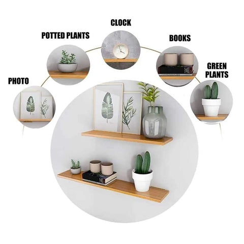 Built Like A Tank Hidden Floating Shelf Brackets 2 Or 4 Pack supporting two wooden shelves with decor items.