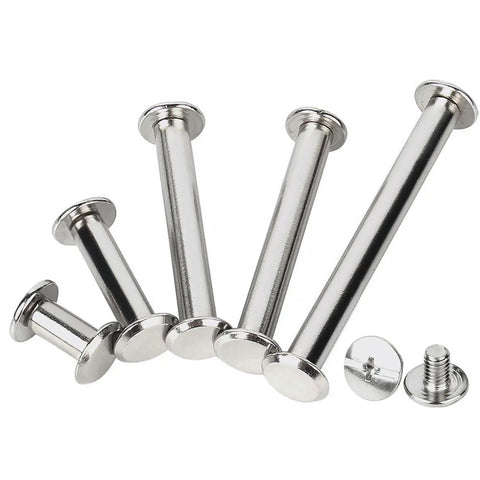 Tough As Nails M4.5 Stainless Steel Binding Screws For Photo Albums Diaries And Menus Rustproof Barrel Nut Hardware Dead Simple Hand Tightening Smooth Flush Finish Look Pack Of 10, displayed in various lengths.