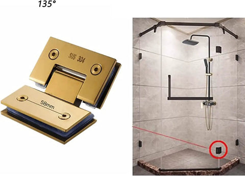 Heavy Duty Brushed Gold Shower Door Hinges With Double Pivot Design And Anti Slip Gasket Built Tough As Nails From 304 Stainless Steel mounted in modern shower.