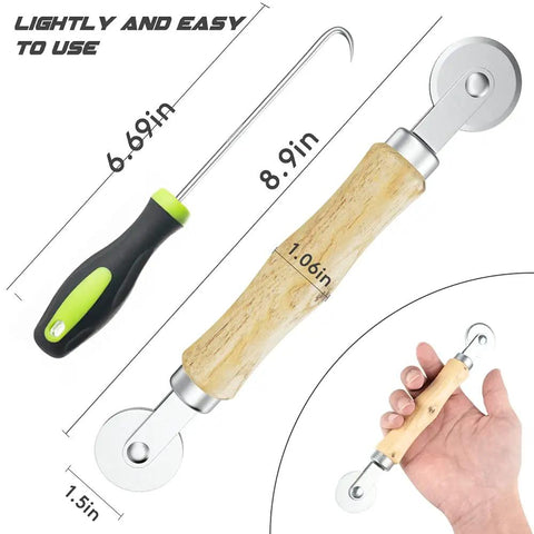 No Brainer Handy DIY Window And Patio Screen Repair Kit showing rolling tool and screen spline handle, dimensions displayed