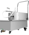 LARIDEN 550 Watt Commercial Fryer Filter Machine With 14.5 Gallon Stainless Steel Tank High Flow Pump For Restaurant Kitchen Supermarket Oil Filtration System Deep Fat Fritter Cleaner, side view showing stainless steel tank and hose.