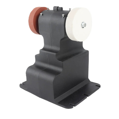 Cordless Mini Bench Grinder Compatible With 18V Battery Power And A Rock Solid Workbase, featuring a sturdy base and dual grinding wheels.