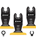 Hella Durable Titanium Coated Oscillating Saw Blades Three Pack for slicing metal, wood, nails with extended bi-metal design.