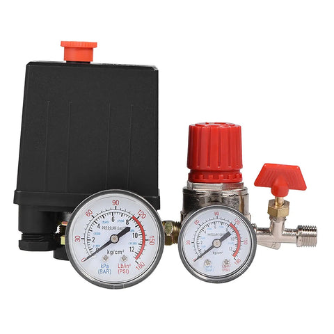 Heavy Duty Air Compressor Pressure Switch With Adjustable Regulator And Precision Gauge 2 Port G1/4 Thread for tank units.