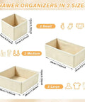 Kick Clutter To The Curb With This Slick Foldable Drawer Organizer Set Of Six Beige Fabric Compartments in three sizes.