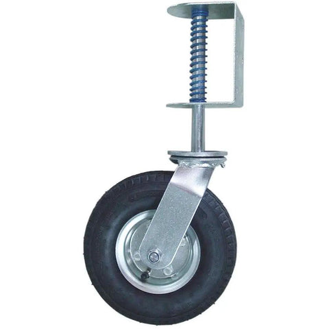 Tough As Nails Eight Inch Spring Loaded Pneumatic Gate Caster With Easy Install Universal Mount Bracket for fences