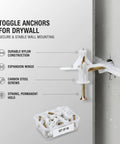 50 Pack Drywall Toggle Anchors With Screws For Hollow Walls, The Must-Have Home DIY Mount Kit, showing nylon anchors gripping gypsum board