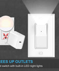 10 Pack Light Switch With LED Night Light And Auto On Off Sensor, 15 Amp Rocker Single Pole Wall Switch