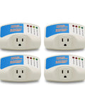 Four Pack Surge Protector with Automatic Voltage Guard, Brownout and Surge Defense, 120V 15A, shown in white with LED indicators.