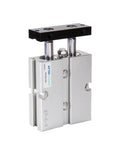 Top Notch Dual Rod Air Cylinder Pneumatic Actuator Double Acting Guided Piston with silver aluminum body and mounting plate