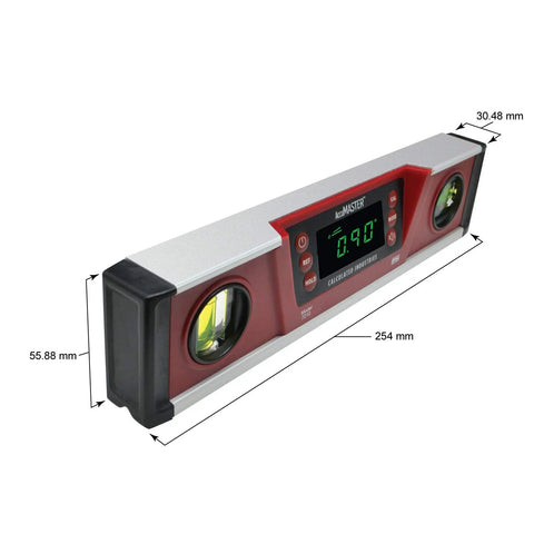 Digital Torpedo Level With Protractor 10 Inch Neodymium Magnets Bright Green LED Display With 0.475 Inch Digits IP54 Dust And Water Resistant