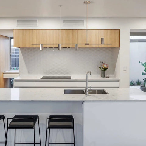 Sleek Modern 4 Light Linear Pendant Chandelier For Dining Room Kitchen Island And Living Room With GU10 Bulbs Dimmable 110V Nickel Finish 47.8 Inch Long Ceiling Light Fixture above kitchen island