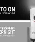 Six Pack Auto On Rechargeable LED Flashlights for Power Outages, Plugged into wall, illustrating auto-on feature and recharging.