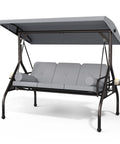 Three Seat Outdoor Porch Swing Chair With Adjustable Canopy Two In One Convertible Backrest Into Bed Thick Cushions Pillow And Cup Holder