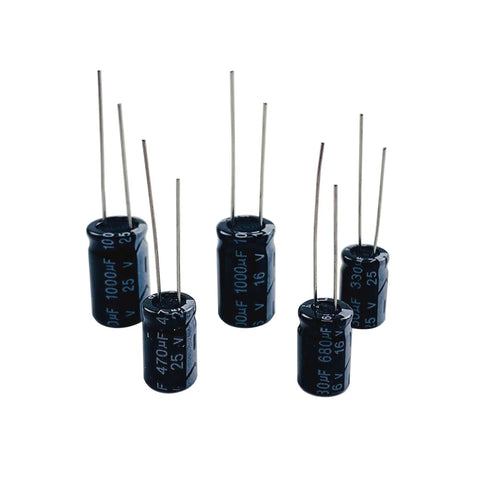 Killer Aluminum Electrolytic Capacitor Assortment Kit With 700 Pieces Across 35 Values Ranging From.1uf To 1000uf In 10v 16v 25v 50v Ratings showing various capacitors with different values.