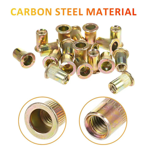 Bulk Rivet Nuts Kit 500 Pcs Galvanized Carbon Steel Threaded Inserts for M3 to M10 with steel material detail view