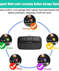 3-Channel Garage Door Opener Remote With Visor Clip, Compatible With LiftMaster Chamberlain Craftsman Openers From 1993 To Today, Learn Button Colors Purple Yellow Orange Red Green, 2 Pack image with button colors and remote