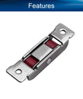 Straight Up Durable Nylon Sliding Door Pulley Wheels With Electroplated Stainless Steel Shell And Smooth Riding Track Rollers For Closet Window And Cabinet Replacement Parts Silver 4 Pack showing smooth red wheels.