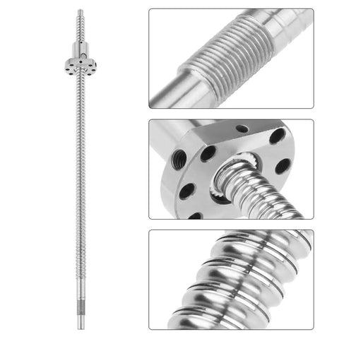 SFU1204 Ballscrew And Rolled Ballnut Assembly 400 mm Antibacklash Design with smooth silver finish and precision threading.