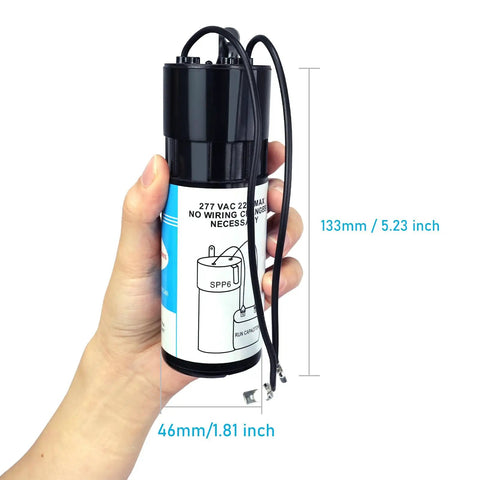 Rock Solid Beefed Up Hard Start Capacitor Boosts Compressor Torque By Five Hundred Percent To Kickstart Seized AC Motors And Rescue Struggling RV Refrigerators Today held in hand with dimensions.