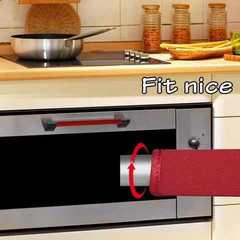 Slick Red Neoprene Fridge Door Handle Covers 4 Pack Soft cushioned protectors fit snugly on oven handle.