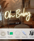 Oh Baby Neon Sign For Baby Shower And Photo Backdrop, LED neon light with adjustable brightness and dimensions 22.8x11.2 inches