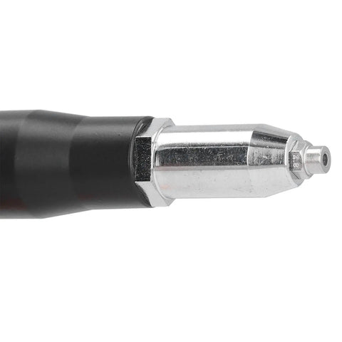 Close-up of Heavy Duty Cordless Electric Rivet Gun With Brushless Motor nozzle for 3.2 to 4.8 mm fasteners.