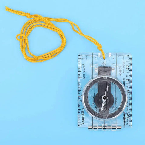 Lightweight Portable Acrylic Outdoor Tool With Magnifying Glass For Camping And Hiking, Foldable Map Compass with yellow lanyard