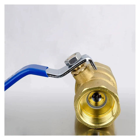 Built Tough Solid Brass BSP Thread Ball Valve With Heavy Duty Lever Handle And Cool Green Vinyl Grip For Foolproof Water Oil And Gas Line Plumbing Up to 300 Psi With Zero Drama close-up view showing lever handle and valve interior
