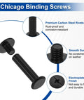 Hella Durable M5x22mm Chicago Screw Posts With Phillips Heads and Nail Rivet Studs for Leathercraft Projects showing smooth black finish and carbon steel material.