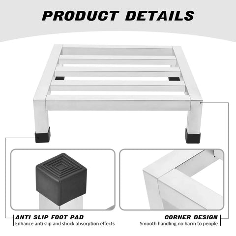 Heavy Hitter 4 Pack Stainless Steel Dunnage Rack, corner design and anti-slip foot pads for stability, 13.8 inch size.