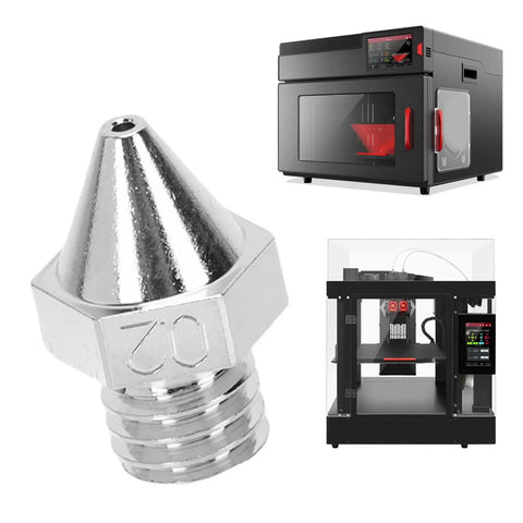 Straight Up Heavy Duty Hardened Alloy 3D Printer Nozzle 0.2mm Nickel Plated Hot End Tip Replacement close-up view.