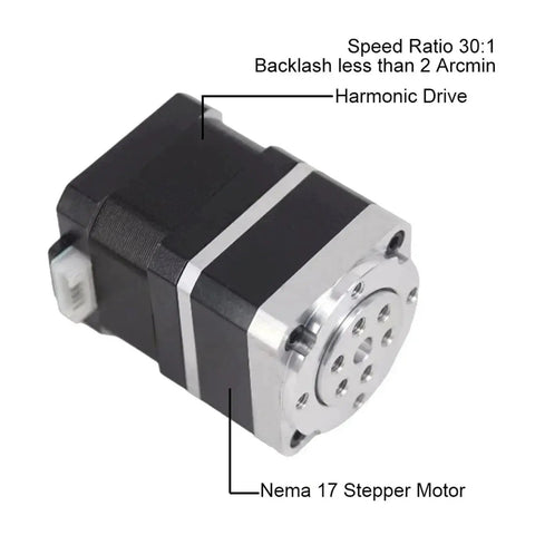Heavy Duty Mini Harmonic Drive Strain Wave Gear Reducer for Nema 17 Stepper Motor with 30:1 speed ratio.