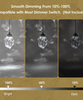 Modern Nickel Crystal Pendant Light Dimmable LED Fixture demonstrating dimming levels from bright to dark.