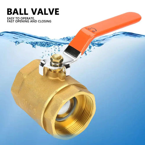 Bulletproof Brass Ball Valve Two Inch Shut Off with orange handle, designed for easy operation and zero drag flow.